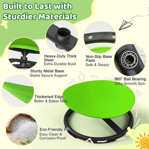 Spinning Chair for Autistic Kids - Sensory Swivel Seat with 220 lbs Weight Capacity & Non-Slip Base, Improves Balance & Coordination, Sit and Spin Sensory Toy for ADHD/Autism, Ages 3  (Green)