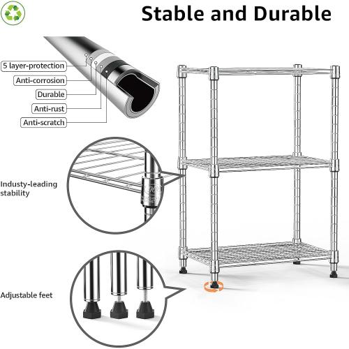 450 lbs Wire Storage Shelving 3-Tier Utility Shelving Unit Steel Organizer Wire Rack for Home,Kitchen,Office,Chrome(11.8 D x 17.7 W x 26.3 H)