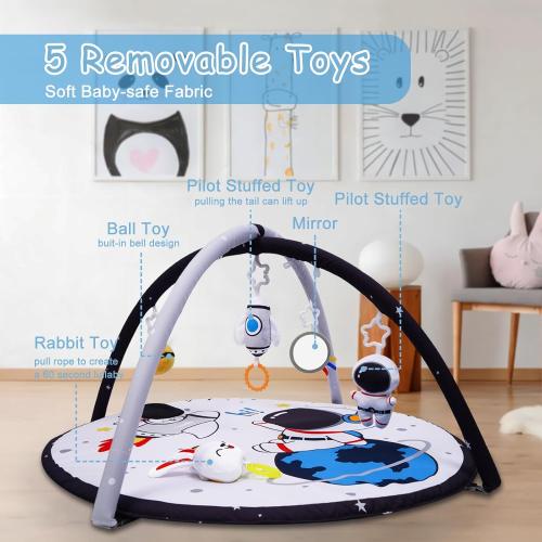 Rocket Theme Lovvie & Joy Baby Play Activity Gym Tummy Time Mat for Newborn Infant,Baby Gyms & Playmats for Babies 0-6 9 12 Months with 5 Toys for Early Sensory Exploration and Motor Skill Development Space