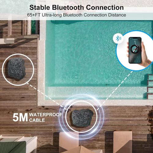 Herdio 8 Outdoor Rock Bluetooth Speakers IPX7 Waterproof 600 Watt Resin Material All Weather for Deck Pool Backyard Patio Garden BBQ (1 Pair)