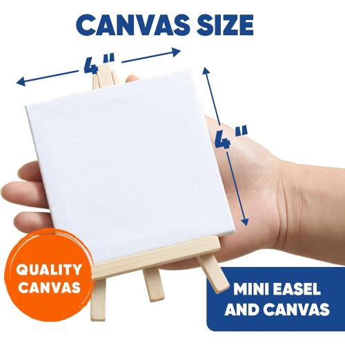 Mini Canvas and Easel Set with 10 Colors Acrylic Paint in Bulk Set of 12 - Kids Art Party Favors & Party Supplies - 4x4 Small Canvases for Painting with Mini Easel - Paint for Kids