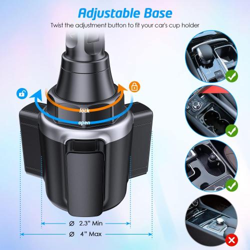 WixGear Tablet Holder for Car - Universal iPad Holder for Car with Adjustable Height, Cup Holder Mount, Large Clamp for 12.9 Devices, Heavy Duty and Sturdy Base
