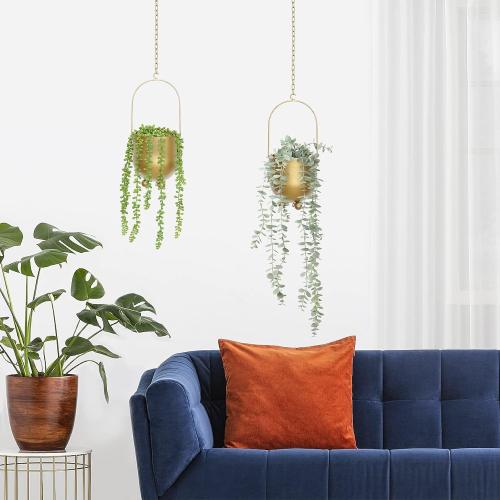 AceList Boho Gold Metal Hanging Planters,  with Hooks & Chains - Versatile Wall & Ceiling Plant Hangers for Indoor/Outdoor Décor