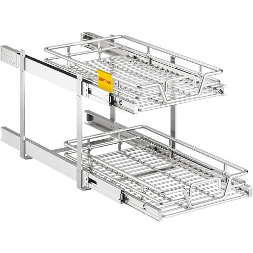 2-Tier Kitchen Cabinet Pull Out Shelf and Drawer Organizer Slide Out Pantry Storaqe Basket in Multiple Sizes (14 W x 21 D)