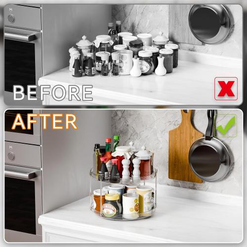 2 Tier Lazy Susan Turntable for Cabinet,Countertop,Pantry,12W Spinning Seasoning Organizer,Double Rotating Kitchen Spice Rack Organizer and Condiments,Medicine,Vitamin Bottle Organizer Carousels,1Pc