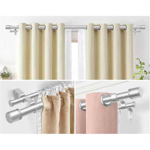 Double Curtain Rod 72 to 144 Inch, HOTOZON 1 Inch Heavy Duty Double Curtain Rods for Windows 60 to 140 Inches(5-11.6 ft), Telescoping Drapery Rod with Simple End Finials, Silver