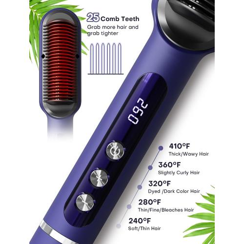 Pro Ionic Hair Straightener Brush for Women - 9 Temp Settings with LED Display, 20s Fast Heat (250°F-410°F), Dual Voltage & Travel Bag for Frizz-Free Salon Finish