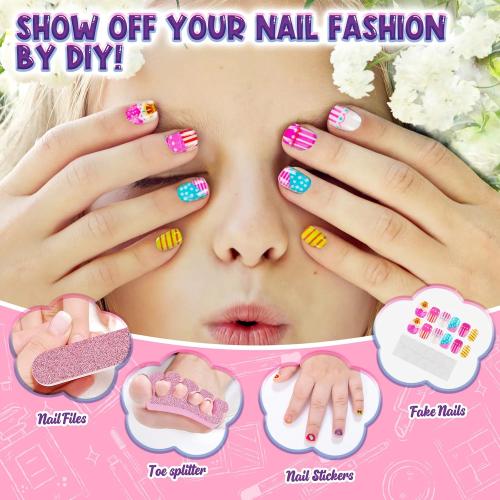 Kids Nail Polish Set for Girls, 14PCS Nail Art Kit with Nail Dryer, Non Toxic Nail Polish kit and Fake Nails for Kids, Girl Toys Age 6-8, Halloween Christmas Birthday Gifts for Girls 8-12