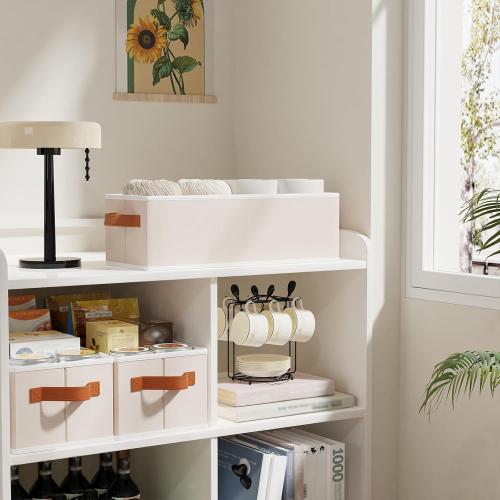 Storage Bins, Fabric Foldable Baskets for Shelves, Collapsible Storage Box Containers with Double Handles, Beige, 15 x 6 x 5 Inch, 3-Pack