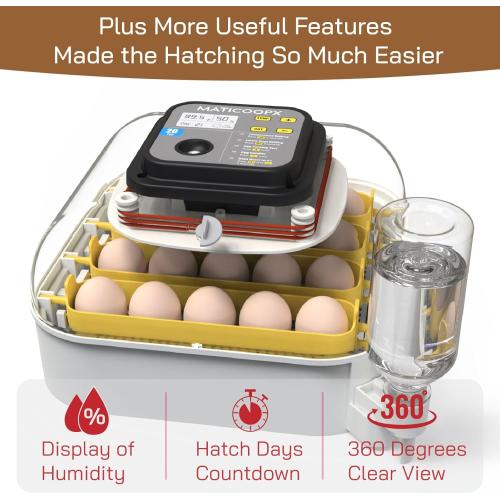 MATICOOPX 20 Egg Incubator with Humidity Display, Egg Candler, Automatic Egg Turner, for Hatching Chickens