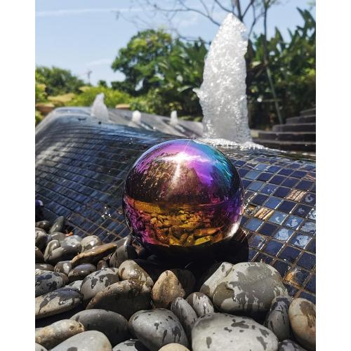 Rainbow Gazing Globe Mirror Ball in Stainless Steel, Shiny Hollow Sphere Sparkling Housewarming Outdoor Ornament (8 Inch)
