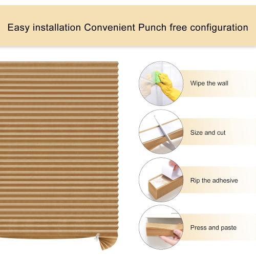 Window Blinds Cordless No Drill Cut to Size Clip On Stick On Self Adhesive Temporary Blinds Pleated Paper Blinds for Windows Doors Shades for Home Nursery Bedroom Kitchen Bathroom