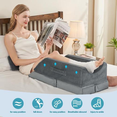 Memory Foam Leg Elevation Pillow - Post-Surgery, Knee and Ankle Injuries, Swelling - 3 Height Adjustments - Removable/Washable