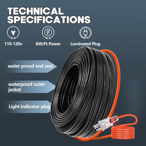 5.5FT(3FT~200FT) Heat Tape for Water Pipes, -40°F Deicing Heating Cable, Freeze Protected Water Pipe Heating Cable, Heated Water Hose, Plumbing Fixtures, 120V 5W/ft Plumbing Fixtures