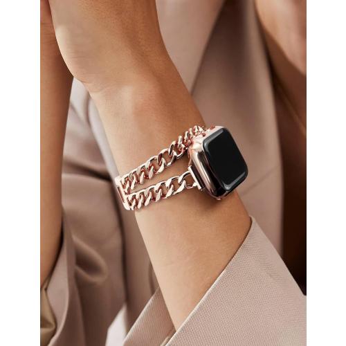 JR.DM Rose Gold Watch Bands for Women Compatible with Apple Watch Band 38mm 40mm 41mm 42mm (S10) Adjustment Metal Band Cowboy Steel Chain Bracelet for iWatch Series 9/8/7/6/5/4/3/2/1/SE/Ultra (No Case)