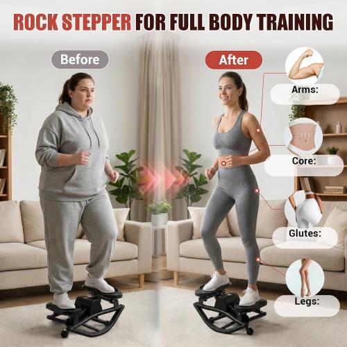 Rock Stepper for Exercise at Home, Rocking Stepper Side to Side with Resistance Bands & Digital Display, 300 LBS Capacity Full Body Workout Low-Impact Knee-Friendly Anti-Slip Side Stepper