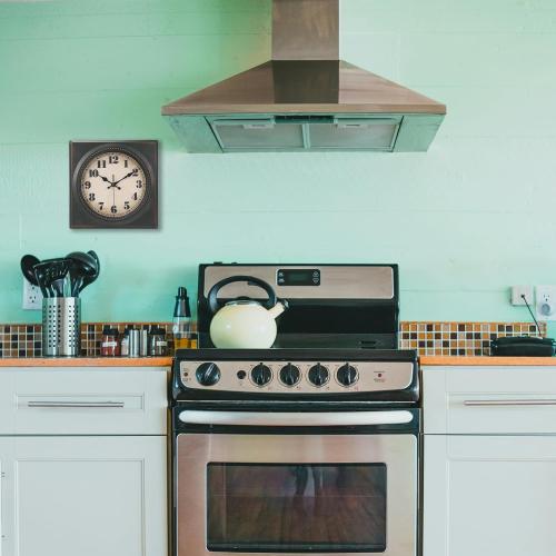 Wall Clock Vintage 1950s Style - Square Retro 12 Inch Wall Clocks Battery Operated for Kitchen Home Decor,Bronze