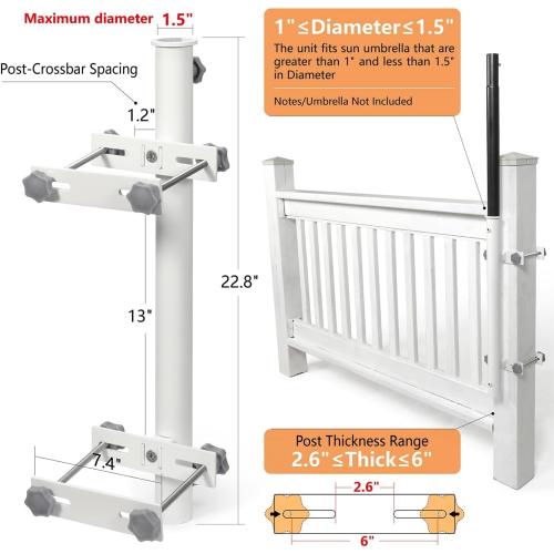 NO UMBRELLA 304 Stainless Steel Patio Umbrella Holder, Heavy-Duty Umbrella Deck Mount, for Outdoor Umbrella Holder for Deck Railing,Post Deck Umbrella Mount (Post, White)