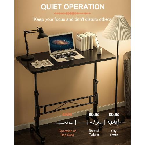 Small Standing Desk Adjustable Height, Mobile Stand Up Desk with Wheels, 32 Inch Portable Rolling Desks for Walking Pad Treadmill Black
