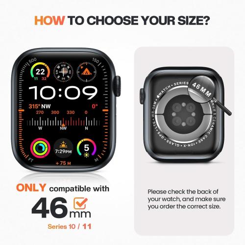 Goton 46mm Waterproof Bling Case for Apple Watch Series 11 & 10 Screen Protector 46 mm, Sparkling PC Front Bumper & Hollow Back for iWatch Cover, Splash-Resistant, Easy Install