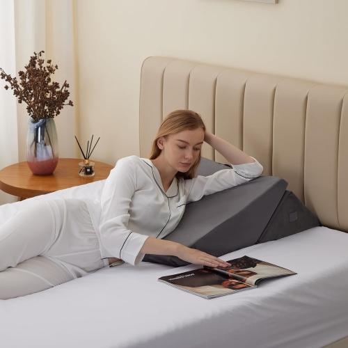 Bedluxe Wedge Pillow for Sleeping, Adjustable 9&12 Inch Foldable Bed Wedge Pillow Set, Orthopedic Memory Foam Triangle Pillows Wedge, 7-in-1 Elevated Pillows for Leg and Back Support, Velvet