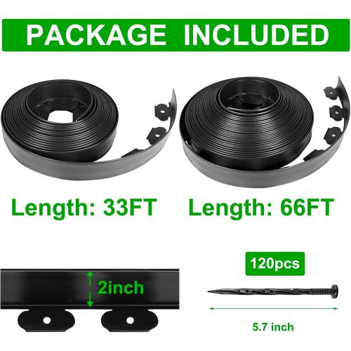JERIA 2 Inch Tall 100 FT Garden Edging Kit with 120pcs Spikes, Plastic Edging for Landscaping