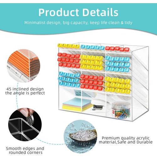 Marbrasse Clear Pen Organizer Storage, Acrylic Desk Organizer with 12 Compartments, Pen Holder for Desk, Desktop Art Organizer for Office School Art Supplies