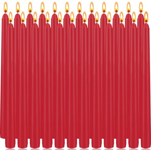 Red Taper Candles 24 Pack, 10 Inch Unscented Holiday Dinner Candles for Valentine's Day Table Decor, Wedding Centerpieces, Long-Lasting 7-8 Hour Burn Time, Premium Wax