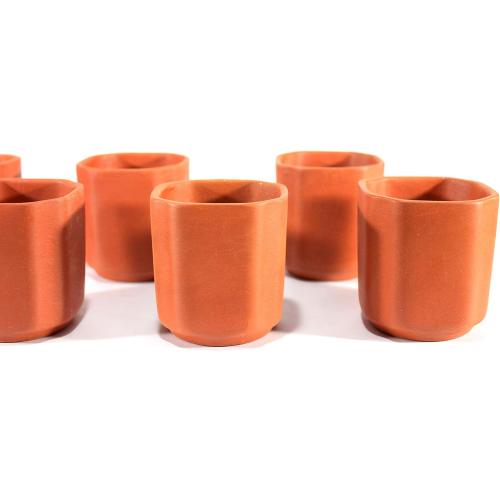 Clay Glasses Reusable Kullad (Set of 6) - Terracotta Glasses Tea Coffee Cups Drinkware Kullad (Octagonal Shape)