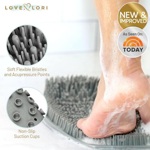 LOVE, LORI Premium Shower Foot Scrubber - Foot Scrubber in Shower - Non Slip Suction Cups for Smooth Exfoliation (Grey)