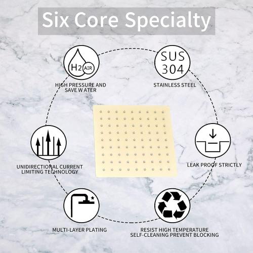 GGStudy Shower Faucet Set, Brushed Gold Tub Shower Faucet with 8 Inch Square Rainfall Shower Head and Tub Spout Shower Tub Faucet Set Complete Included Shower ValveTub Shower Trim Kit