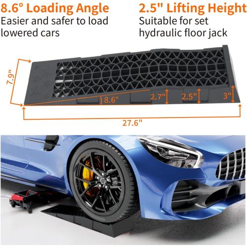 2 Pack 4,400 LBS Capacity Low Profile Car Ramps, Plastic Automotive Wheel Ramps for Vehicle Oil Change Maintenance, Lightweight Support Ramps with Anti-Slip Design (Black)
