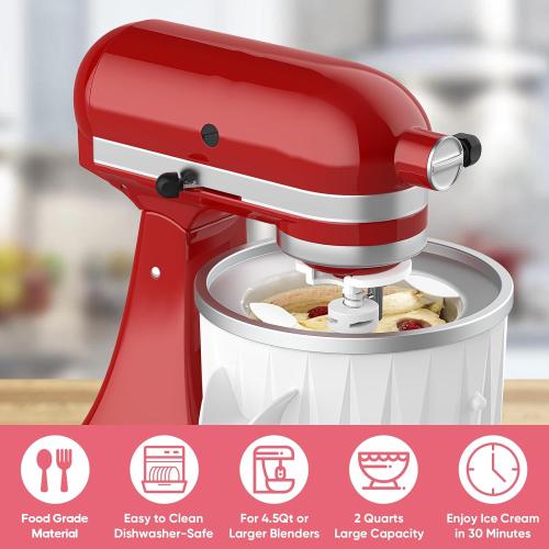 Ice Cream Maker Attachment for KitchenAid Stand Mixer, Compatible with KitchenAid 4.5 QT and Larger Stand Mixers, Attachment for Kitchenaid Mixers