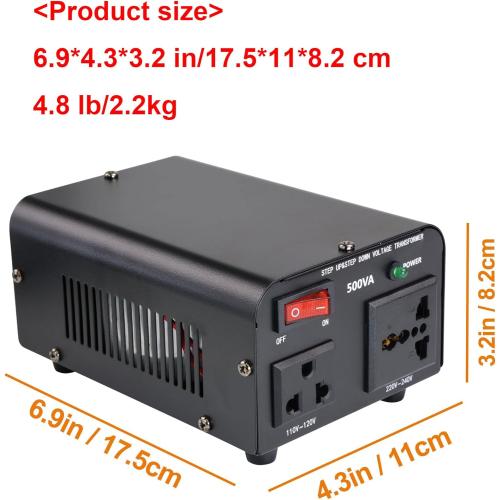 Yinleader 500W Voltage Transformer Power Converter(110V to 220V, 220V to 110V) Step Up/Down Converter 110/120 Volt - 220/240 Volt w/US Power Cord [300W Continuous Power]