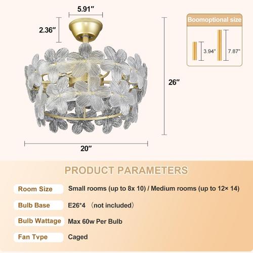 Depuley Bedroom Ceiling Fan with Lights: 20 Gold Chandelier Small Fan with Remote Control - Modern Flower Fandelier for Girl's Bedroom Living Room Nursery (E26 Bulbs Not Included)