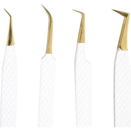 M LASH Tweezers, Eyelash Extensions Set of 4 | White