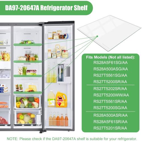 DA97-20647A Refrigerator Glass Shelf Replacement for Samsung Food Showcase Refrigerator Shelf Replacement Parts RS27T5200SG RS27T5200SG/AA RS27T5200SR/AA RS27T5201SR/AA RS28A500ASR Tempered Glass
