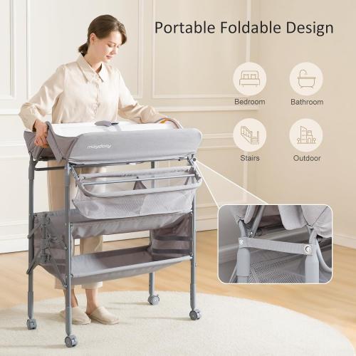 Maydolly Baby Changing Table, Maydolly Portable Foldable Changing Table, Waterproof Diaper Changing Station, Adjustable Height Changing Station, Mobile Nursery for Newborn and Infant