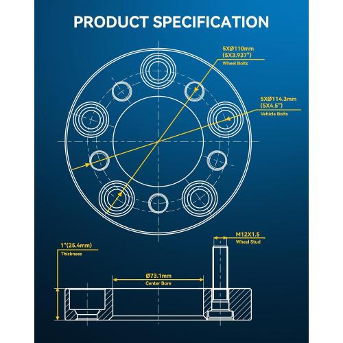 PHILTOP 5x114.3mm to 5x100mm Wheel Adapters 1 inch Compatible with RAV4, 5 Lug Centric Adapter with 73.1mm Hub Bore M12x1.5 Studs, fit for C-R-V, Camry, Civic, Accord, Elantra, Fusion,CX-5,Sonata,4pcs