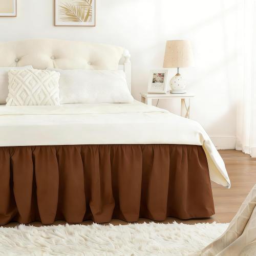 RIMELA Bed Skirt King Size 18 Inch Drop, Elastic Bed  Around Adjustable Bedskirt, Chocolate Brown