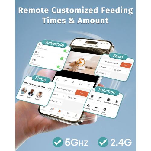 Automatic Dog Feeder Large Breed with Camera - 12L/50 Cups 5G WiFi App Control Dog Food Dispenser, Easy Setup, HD 1080P Video with Night Vision by Yakry