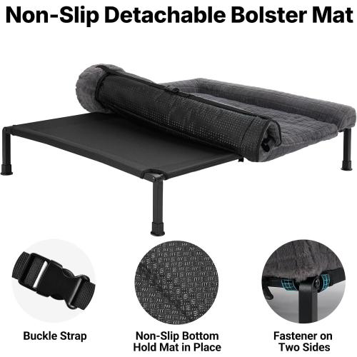 Veehoo Elevated Dog Bed Large Sized with Fluffy Plush Bolster Cushion, Washable Orthopedic Dog Couch Bed, Cooling Raised Pet Cot with Removable Mat, Breathable Mesh, No-Slip Feet, 45 x 34 inches, Grey