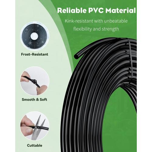 Pawfly 25 ft. Drip Irrigation Tubing, 1/4 Inch Blank Distribution Tubing for Drip Irrigation System, PVC Drip Irrigation Line Hose Roll, Drip Irrigation Part for Garden Watering, Black