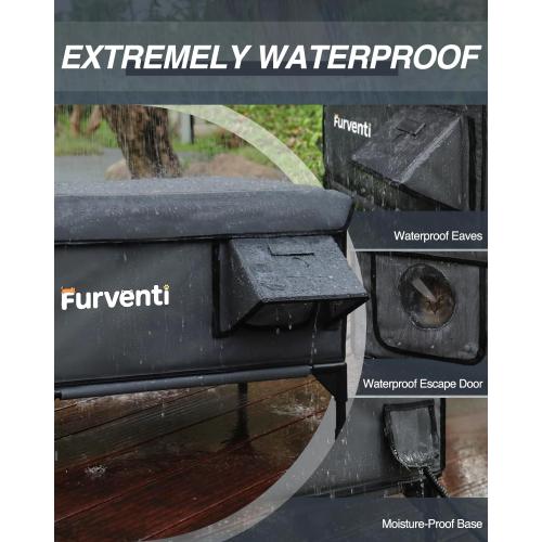 Heated Cat House for Outside,Dual Camera Mounts,100% Weatherproof & Extremely Insulated,Elevated Feral Cat Shelter with Escape Door,Waterproof Eaves for Outdoor Stray Barn Cat(Dark Grey,S)