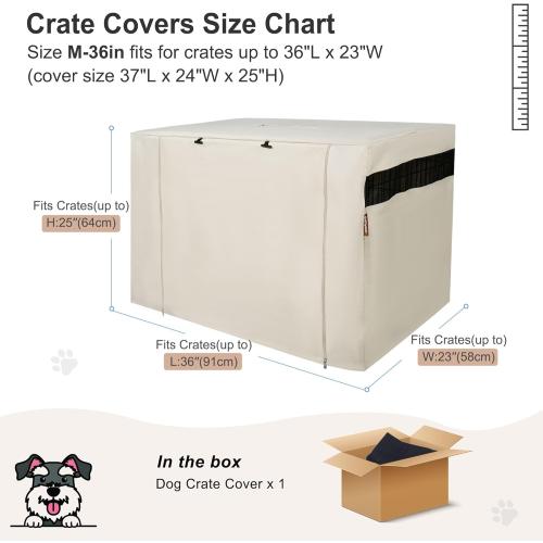 HiCaptain Dog Crate Cover 36.0 L x 23.0 W x 25.0 H with Breathable Mesh, Durable Heavy Duty Kennel Cover, Dual Zippered Panels, Windproof Waterproof UV-Resistant(Beige)