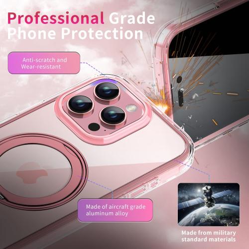 Privacy Case for iPhone 16 Pro with 360°Stand [Built-in Anti Peeping Screen Protector] [Compatible with MagSafe] [Magnetic Ring ] Full Body Protective Phone Cover 6.3, Pink