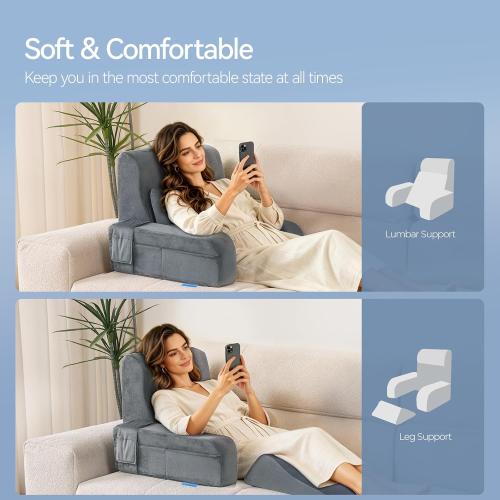 Kayfia Reading Pillow, 10 in 1 Back Pillow for Bed Sitting up with Detachable Arms Rest, Back Rest with Gel Memory Foam, Reading/Gaming/Working in Bed or Couch 19, Gray