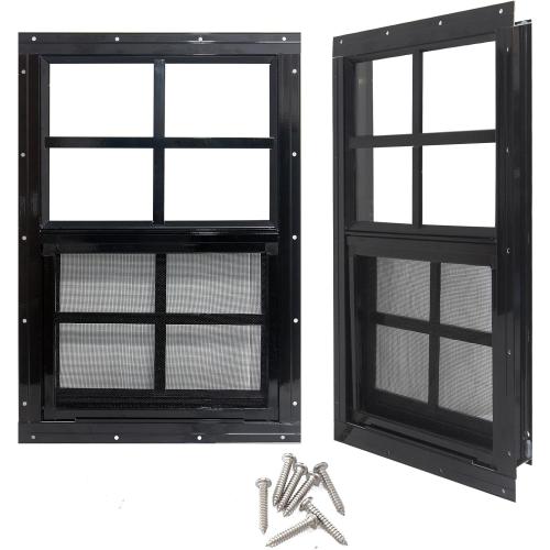 Yuzzy 24 x 36 Shed Windows with Tempered Glass and Fiberglass Screen, 2 Pack Small Sliding Windows for Shed, Chicken Coop, Playhouse, Household, Garage, Barns (Black) ( dents see the pictures)
