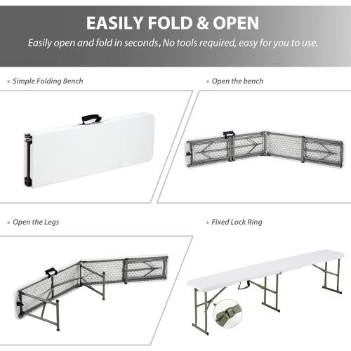 6ft Plastic Folding Bench with Carrying Handle & Lock, Portable Outdoor Bench in Garden Picnic Camping Dining Party Seat, Waterproof Bench for Soccer Activities, Firm and Durable (2Pack C)