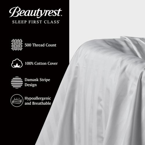 Beautyrest Luxury Goose Feathers Soft Pillows, 500 Thread Count Cover 20”x28”, Queen (Pack of 2), Supportive Fluffy Hotel Collection Bed Pillows for Side and Back Sleepers